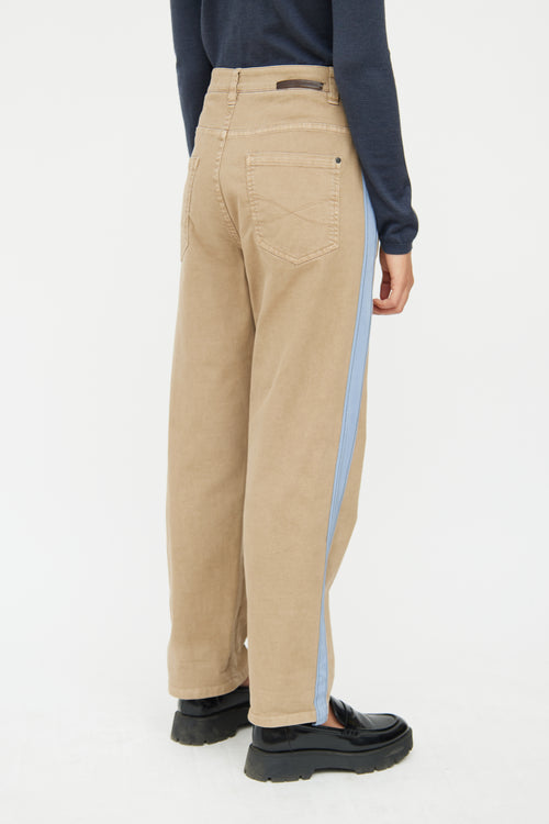 Brunello Cucinelli Brown & Blue Stripe Drawstring Pant