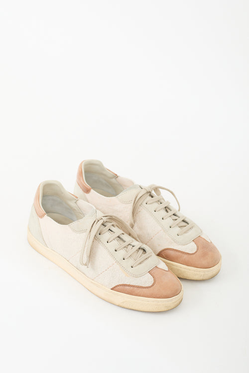 Brunello Cucinelli Beige & Brown Lace Up Sneaker