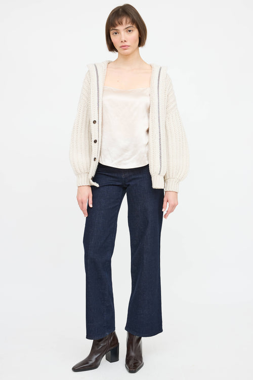 Brunello Cucinelli cream cashmere knit cardigan