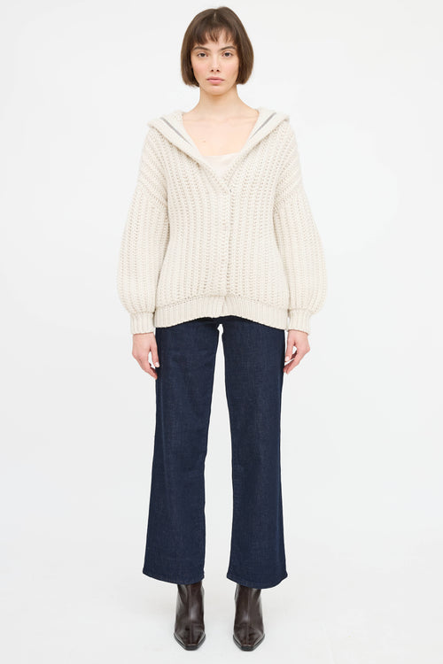 Brunello Cucinelli cream cashmere knit cardigan
