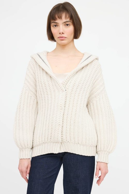 Brunello Cucinelli cream cashmere knit cardigan
