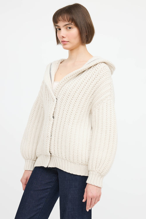 Brunello Cucinelli cream cashmere knit cardigan