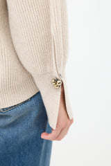 Brunello Cucinelli Beige Cashmere Ribbed Turtleneck Sweater