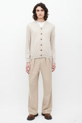 Brunello Cucinelli Beige Cashmere & Silk V-Neck Cardigan