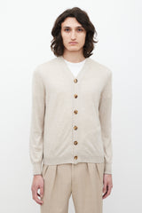 Brunello Cucinelli Beige Cashmere & Silk V-Neck Cardigan