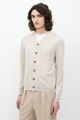 Brunello Cucinelli Beige Cashmere & Silk V-Neck Cardigan
