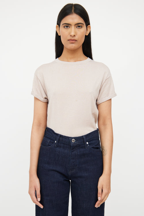 Brunello Cucinelli Beige Cashmere & Silk Shimmer Top