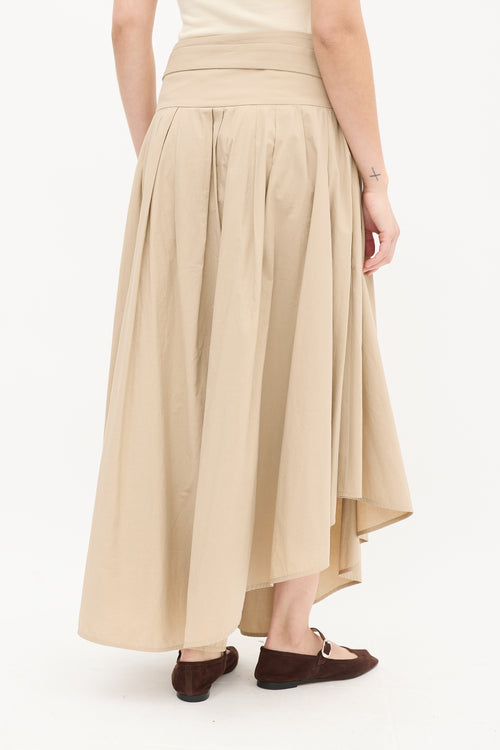 Brunello Cucinelli Beige Cotton Pleated Asymmetrical Midi Skirt