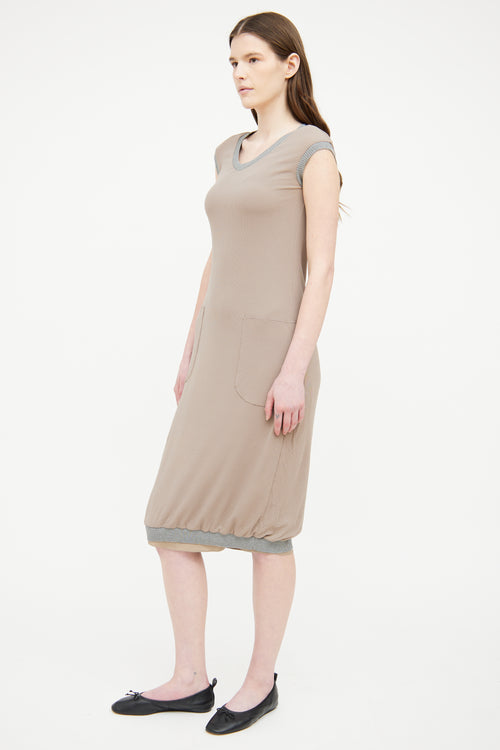 Brunello Cucinelli Brown & Grey Pocket Sleeveless Dress