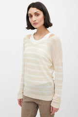 Brunello Cucinelli Beige Knit Striped Sequin Sweater