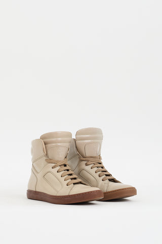 Brunello Cucinelli Beige Leather High Top Sneaker