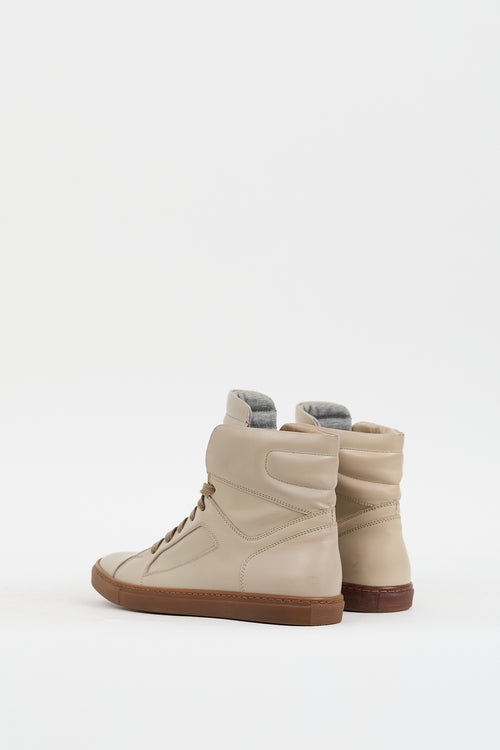 Brunello Cucinelli Beige Leather High Top Sneaker