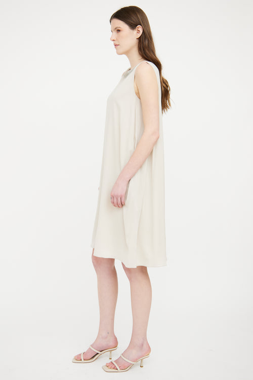 Fabiana Filippi Cream Embellished Silk Sleeveless Dress