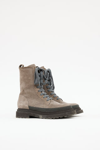 Brunello Cucinelli Suede Monili Combat Boot