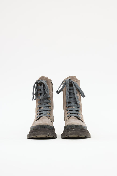 Brunello Cucinelli Suede Monili Combat Boot