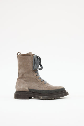 Brunello Cucinelli Suede Monili Combat Boot