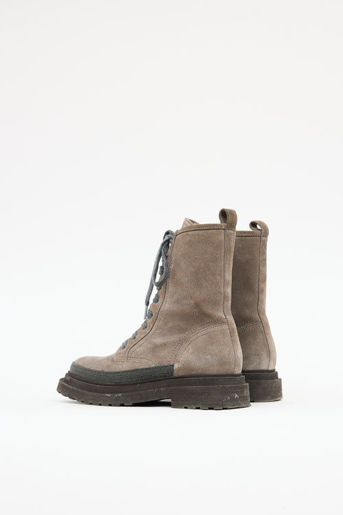 Brunello Cucinelli Suede Monili Combat Boot