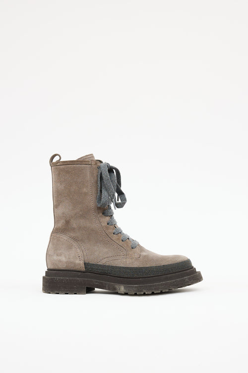 Brunello Cucinelli Suede Monili Combat Boot