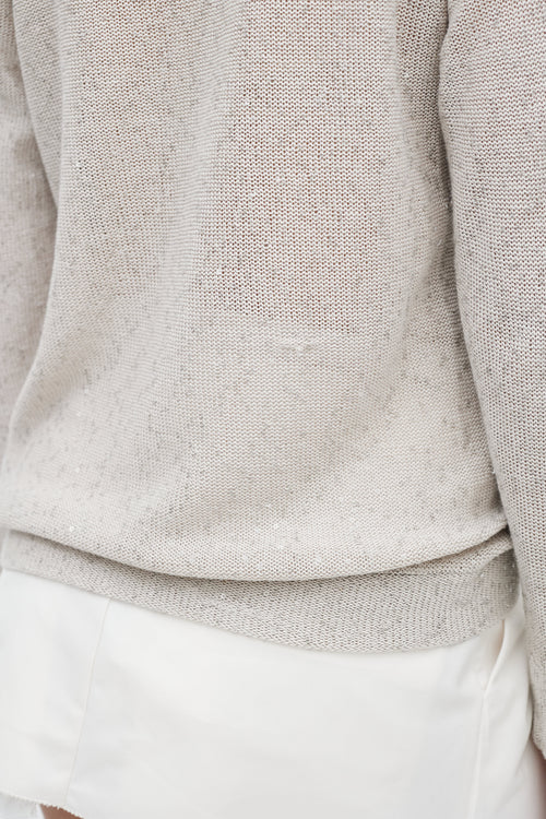 Brunello Cucinelli Beige Off The Shoulder Linen Sweater