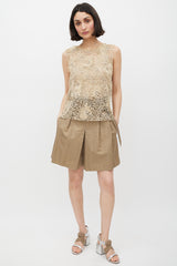 Brunello Cucinelli Beige & Silver Floral Crocheted Monili Top