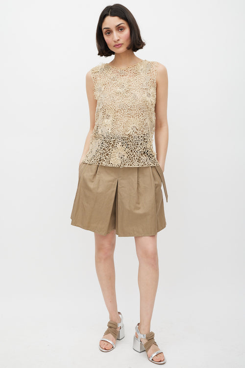 Brunello Cucinelli Beige & Silver Floral Crocheted Monili Top