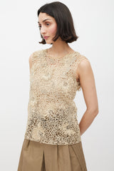 Brunello Cucinelli Beige & Silver Floral Crocheted Monili Top