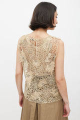 Brunello Cucinelli Beige & Silver Floral Crocheted Monili Top