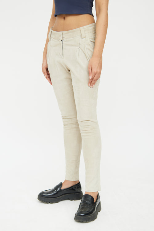 Brunello Cucinelli Grey Suede Pleated Tapered Trouser