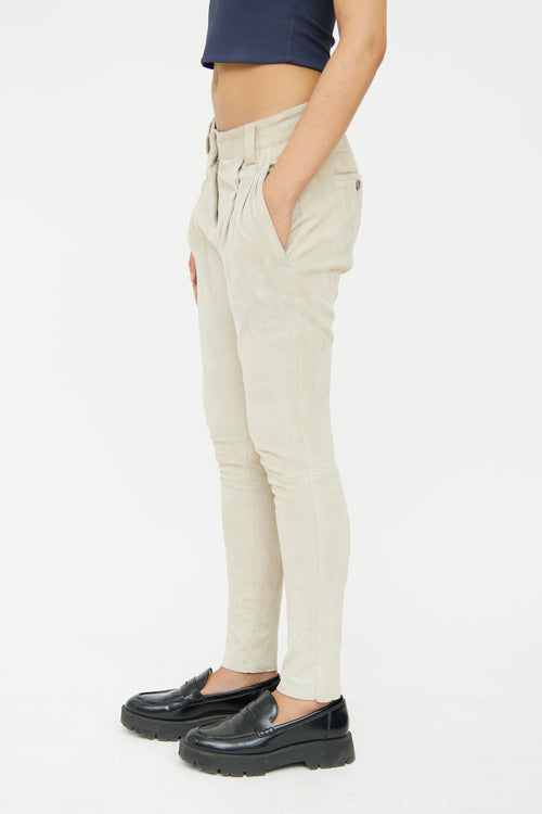 Brunello Cucinelli Grey Suede Pleated Tapered Trouser