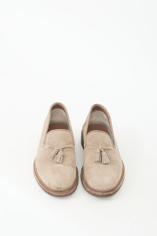 Brunello Cucinelli Beige Suede Tassle Loafer