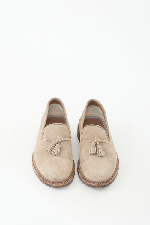 Brunello Cucinelli Beige Suede Tassel Loafer