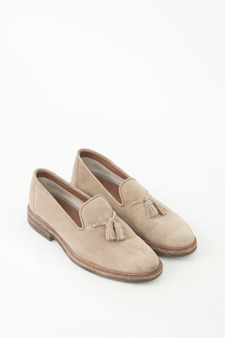 Brunello Cucinelli Beige Suede Tassle Loafer