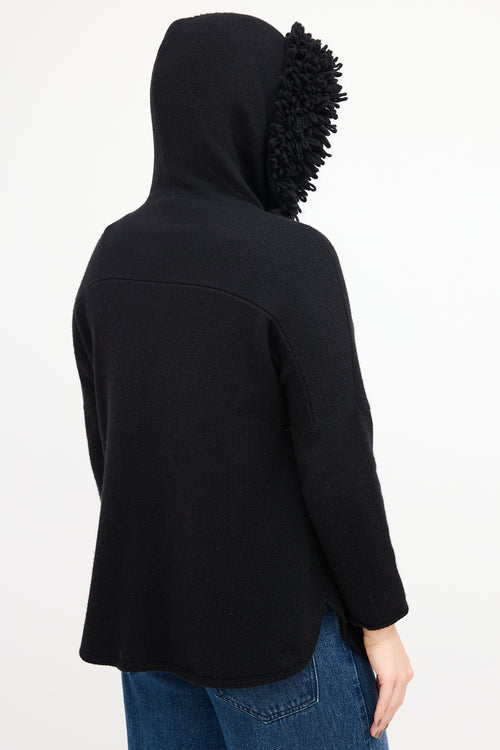 Brunello Cucinelli Black Cashmere Loop Fringe Hoodie