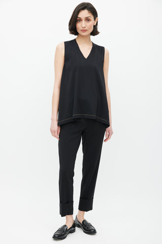 Brunello Cucinelli Black & Gold Silk Monilli Top