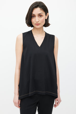 Brunello Cucinelli Black & Gold Silk Monilli Top