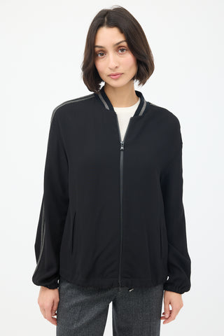 Brunello Cucinelli Black Monili Striped Bomber Jacket