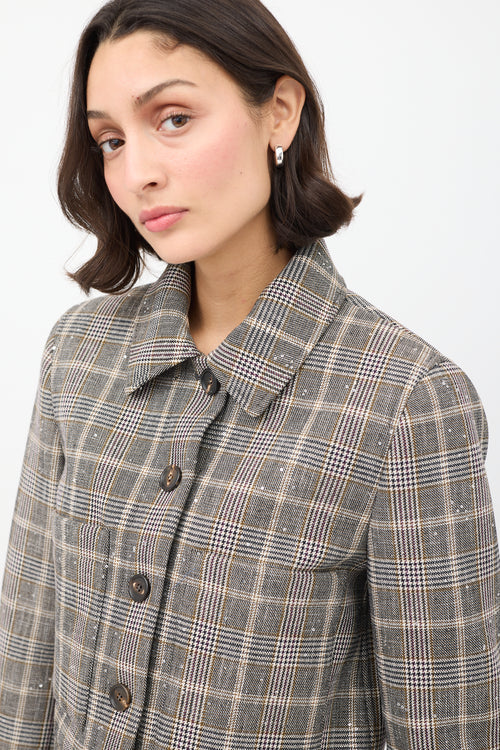 Brunello Cucinelli Multicolour Wool Sequin Check Jacket