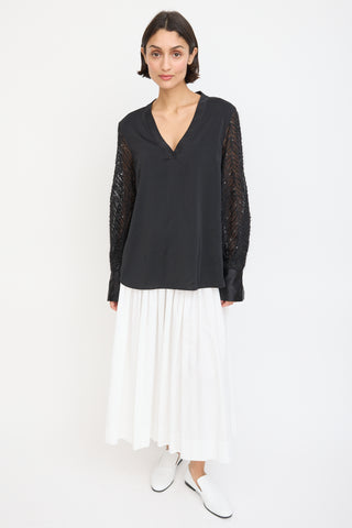 Brunello Cucinelli Black Silk & Mohair Sequinned Sleeve Top