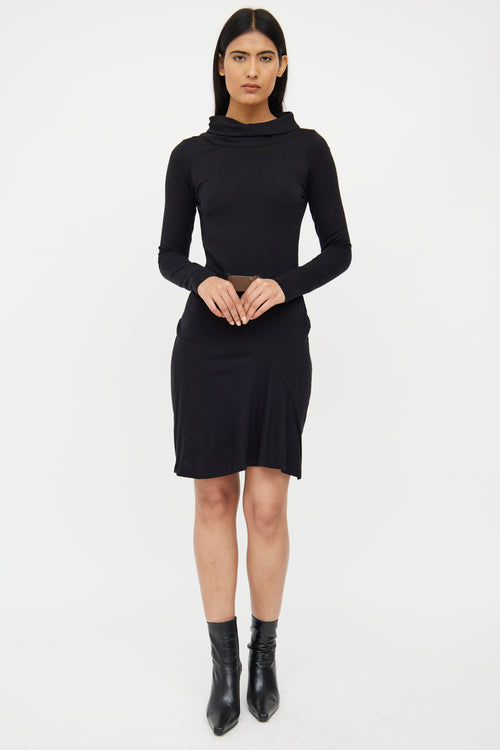 Brunello Cucinelli Black Wool Blend Belted Dress