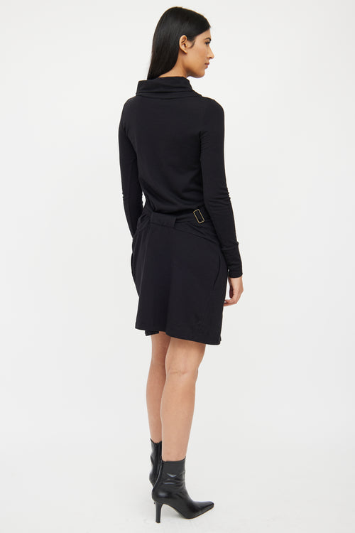 Brunello Cucinelli Black Wool Blend Belted Dress