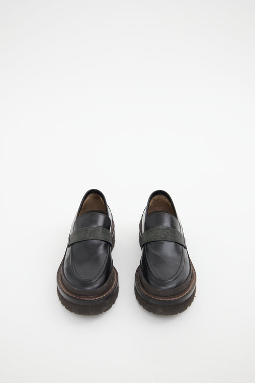 Brunello Cucinelli Black Monili Platform Loafers