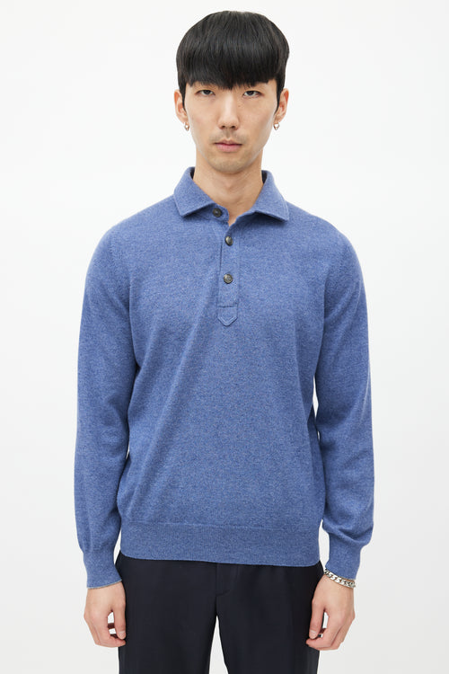 Brunello Cucinelli Blue Cashmere Knit Sweater