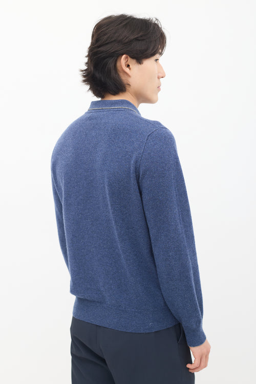 Brunello Cucinelli Blue Cashmere Long Sleeve Polo