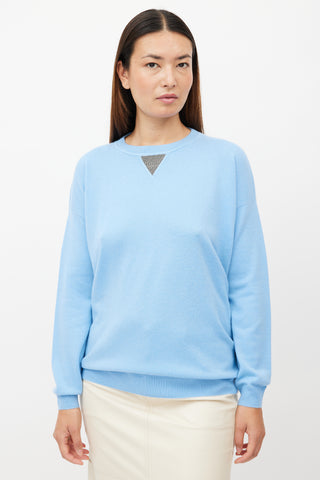 Brunello Cucinelli Blue Cashmere Monili Sweater