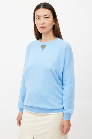 Brunello Cucinelli Blue Cashmere Monili Sweater