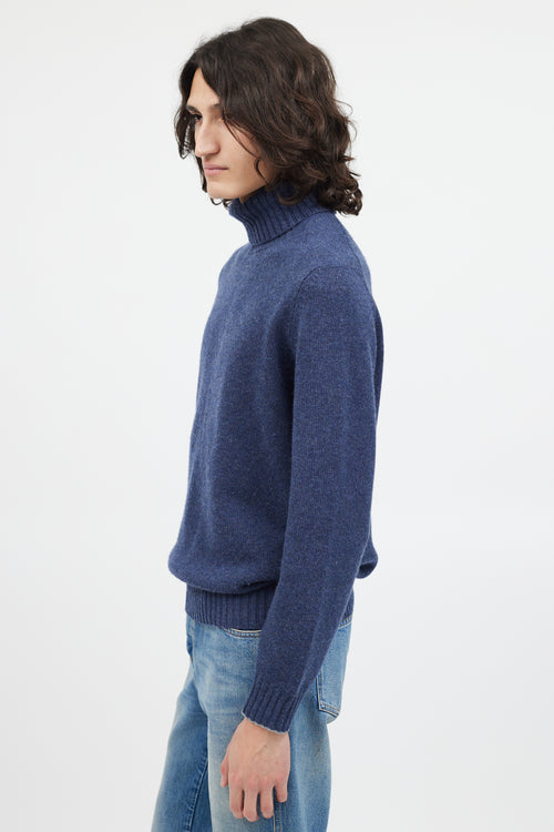 Brunello Cucinelli Blue Cashmere Turtleneck Sweater