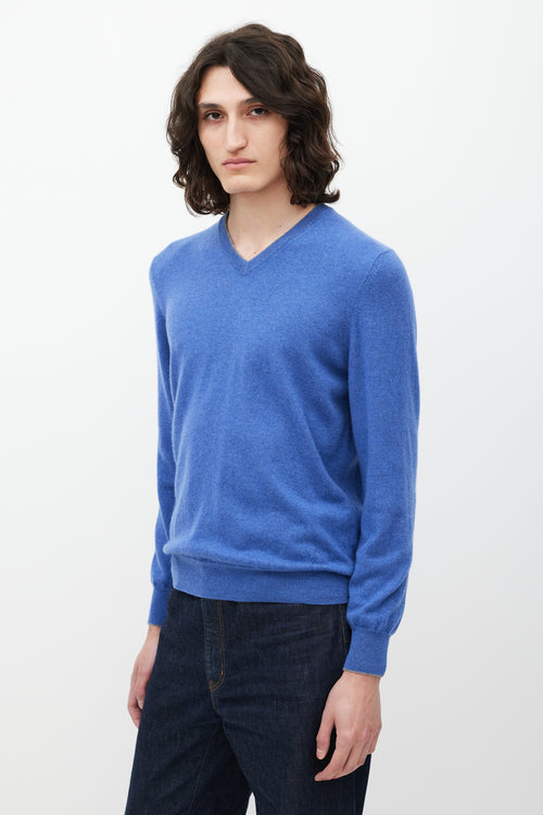 Brunello Cucinelli Blue Cashmere V Neck Sweater