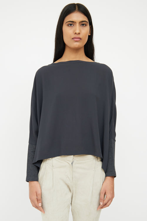 Brunello Cucinelli Blue & Grey Silk Top