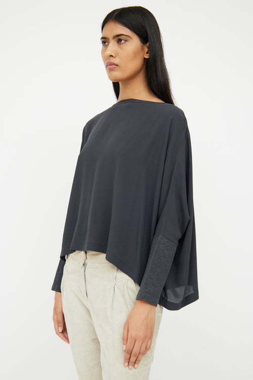 Brunello Cucinelli Blue & Grey Silk Top