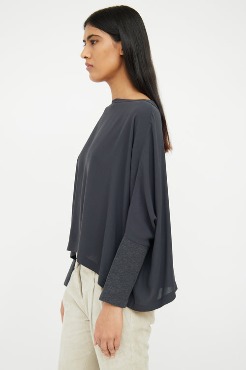 Brunello Cucinelli Blue & Grey Silk Top